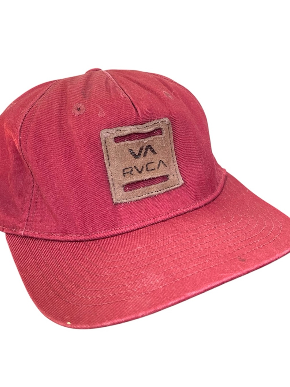 RVCA Red Canvas Leather Patch Snapback Hat